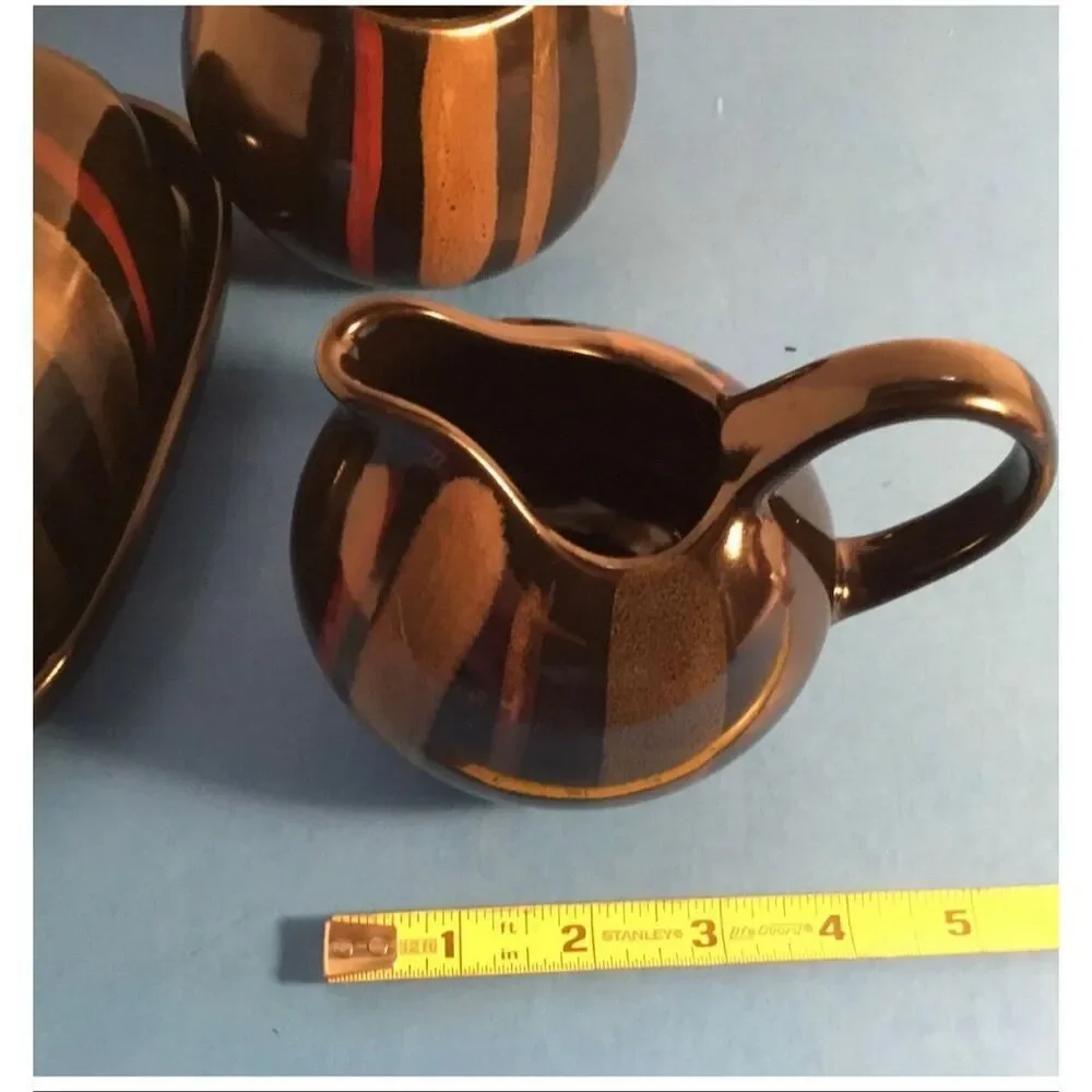 Sango Avanti Black 4-Piece Creamer Sugar Butter Dish Set Stoneware